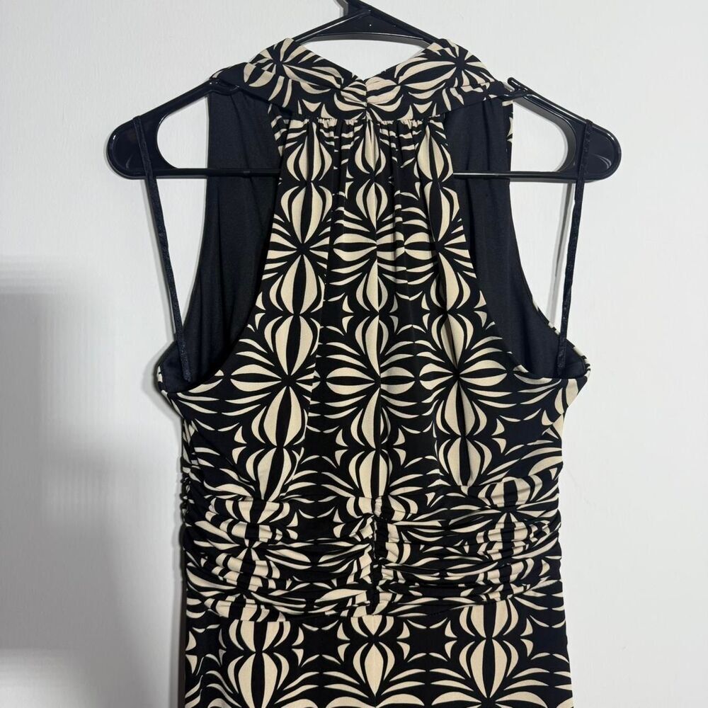 Evan Picone Black Beige Geometric Halter Midi Dress 10P Petite Cocktail Party - Picture 5 of 8